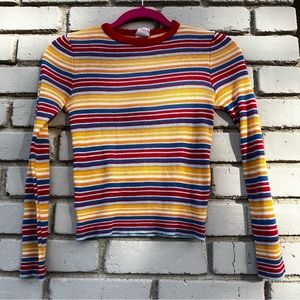 Vtg JCPenney Match Factory Primary Stripe LS T-shirt - Size Medium (10-12)